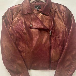 G by Giuliana Women's Brown Faux Leather Moto Jacket LARGE